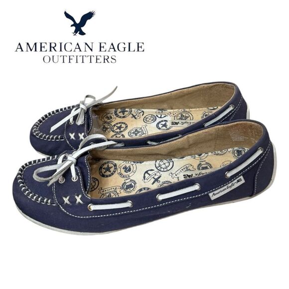 American Eagle Women's Navy Canvas Slip-on Moc Style Loafers 10 - Picture 1 of 6